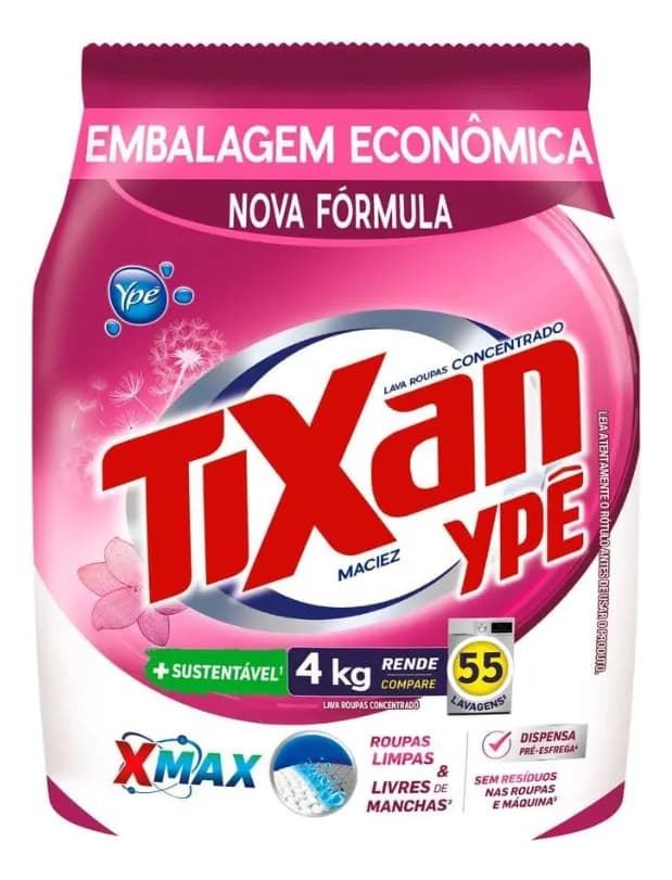 Lava Roupas Em Pó Concentrado Maciez Sachê 4kg Tixan Ypê